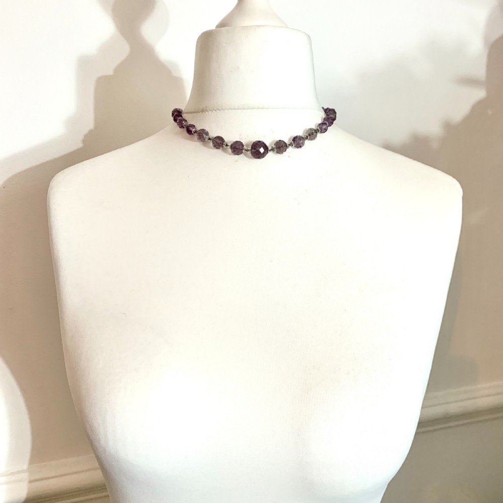 Edwardian/Art Deco Natural Amethyst Bead Choker Necklace  View VI