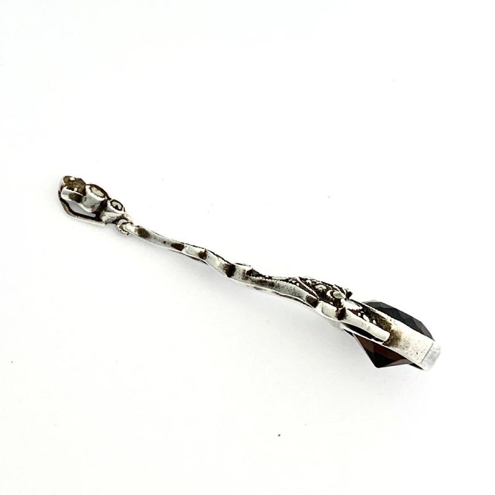 Edwardian Silver Smoky Quartz Marcasite Pendant View IV