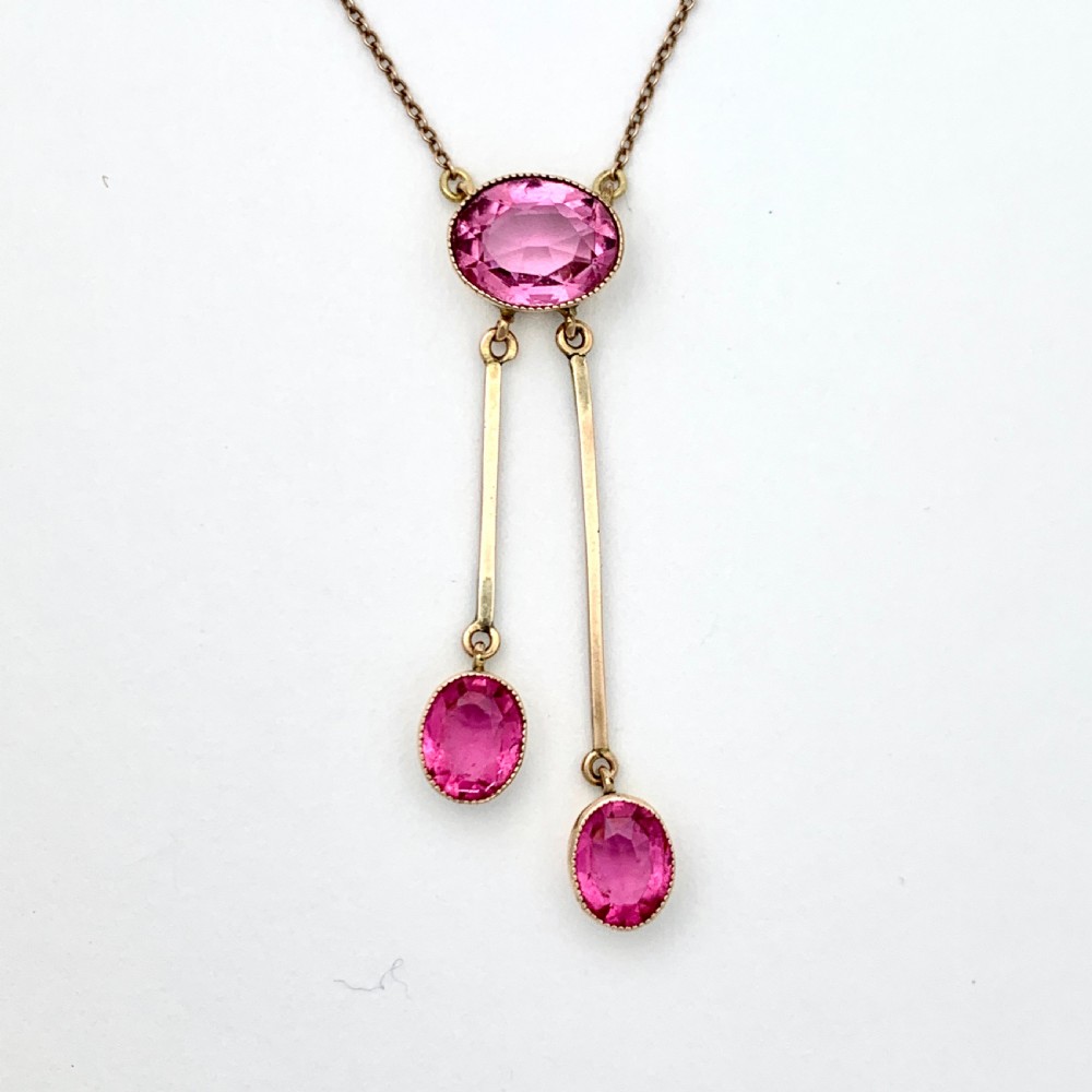 Edwardian Rose Gold Pink Stone Negligee Necklace View II