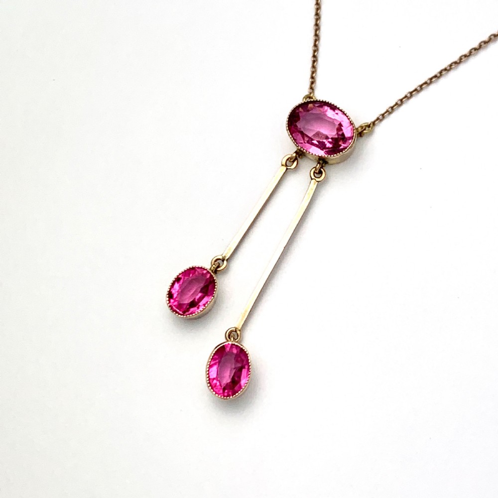 Edwardian Rose Gold Pink Stone Negligee Necklace View III