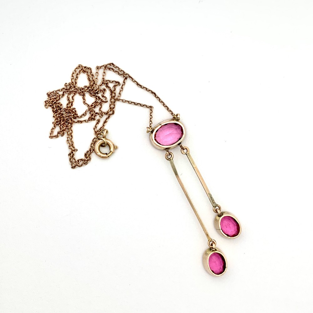 Edwardian Rose Gold Pink Stone Negligee Necklace View IV