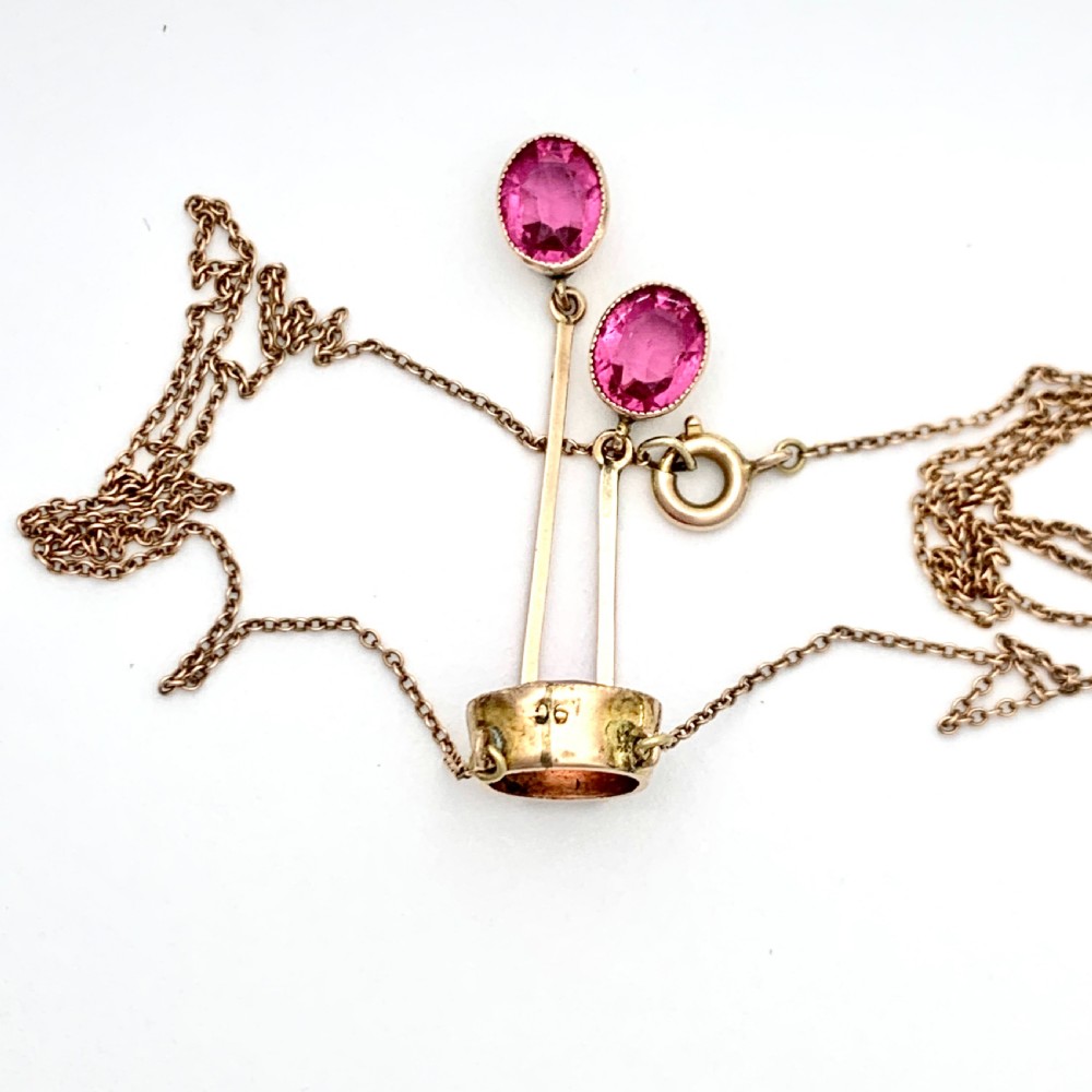 Edwardian Rose Gold Pink Stone Negligee Necklace View VI