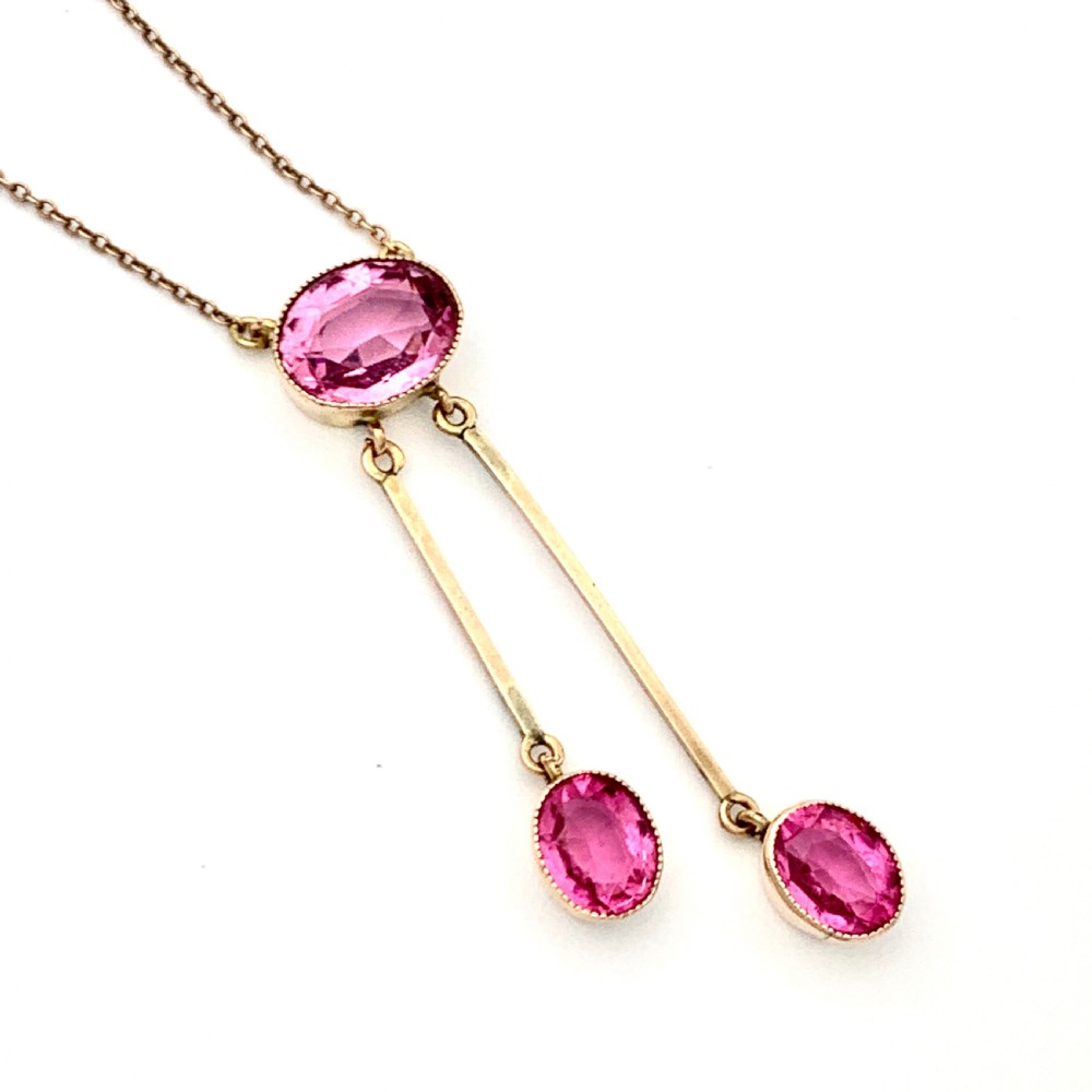 Edwardian Rose Gold Pink Stone Negligee Necklace View VII