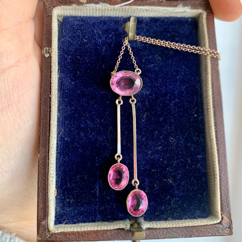 Edwardian Rose Gold Pink Stone Negligee Necklace View VIII