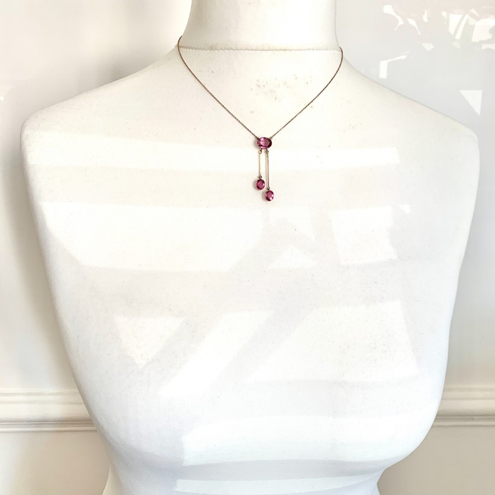 Edwardian Rose Gold Pink Stone Negligee Necklace View IX