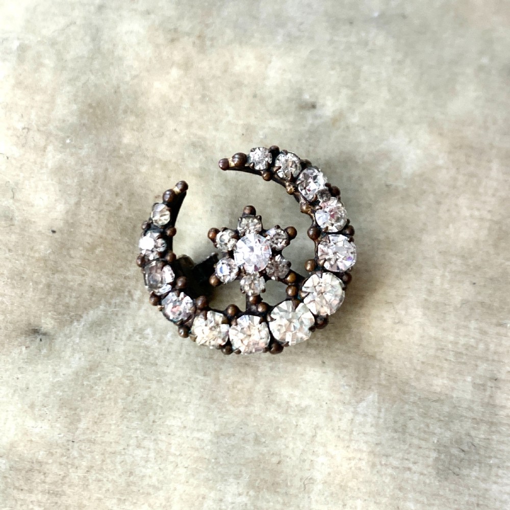 Small Victorian Crescent Moon and Star Paste Brooch 