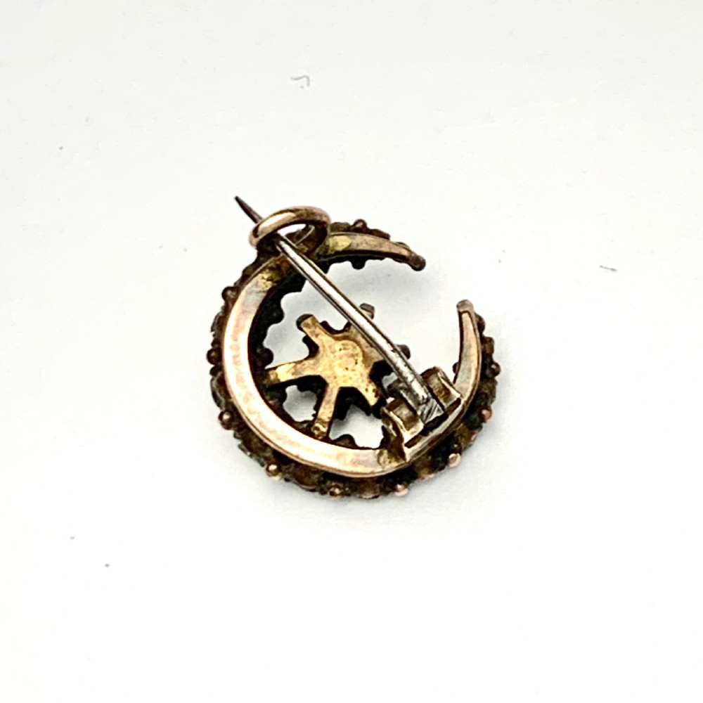 Small Victorian Crescent Moon and Star Paste Brooch  View VI