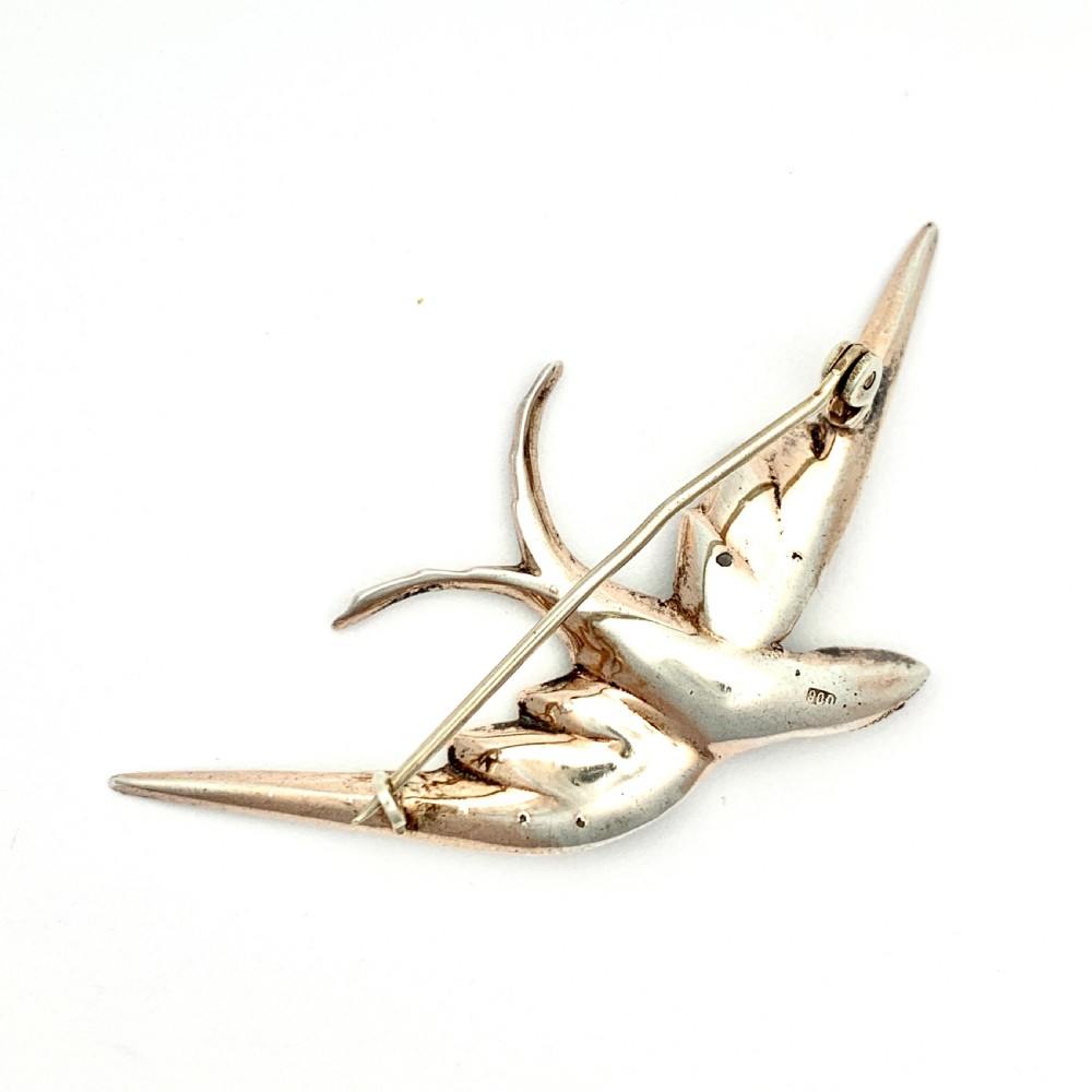 Victorian Silver Swallow Brooch with Ruby Eye View V
