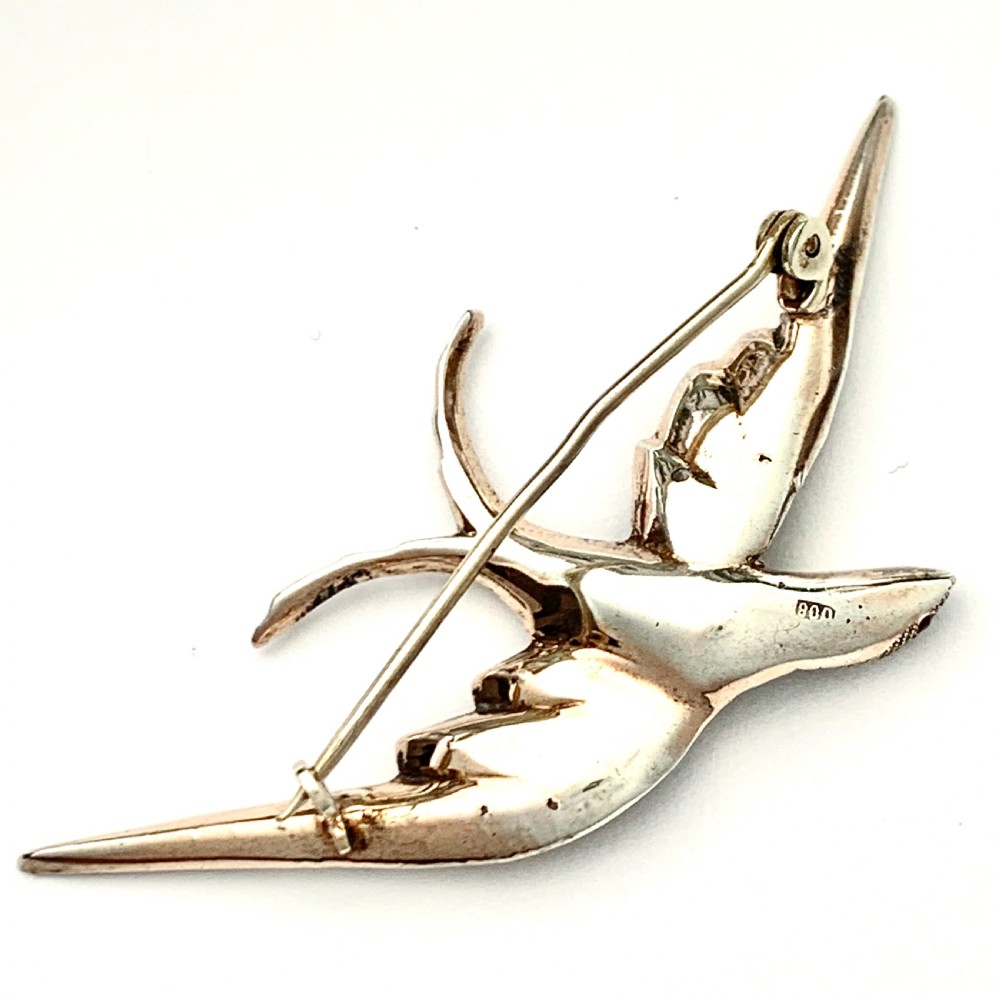 Victorian Silver Swallow Brooch with Ruby Eye View VI