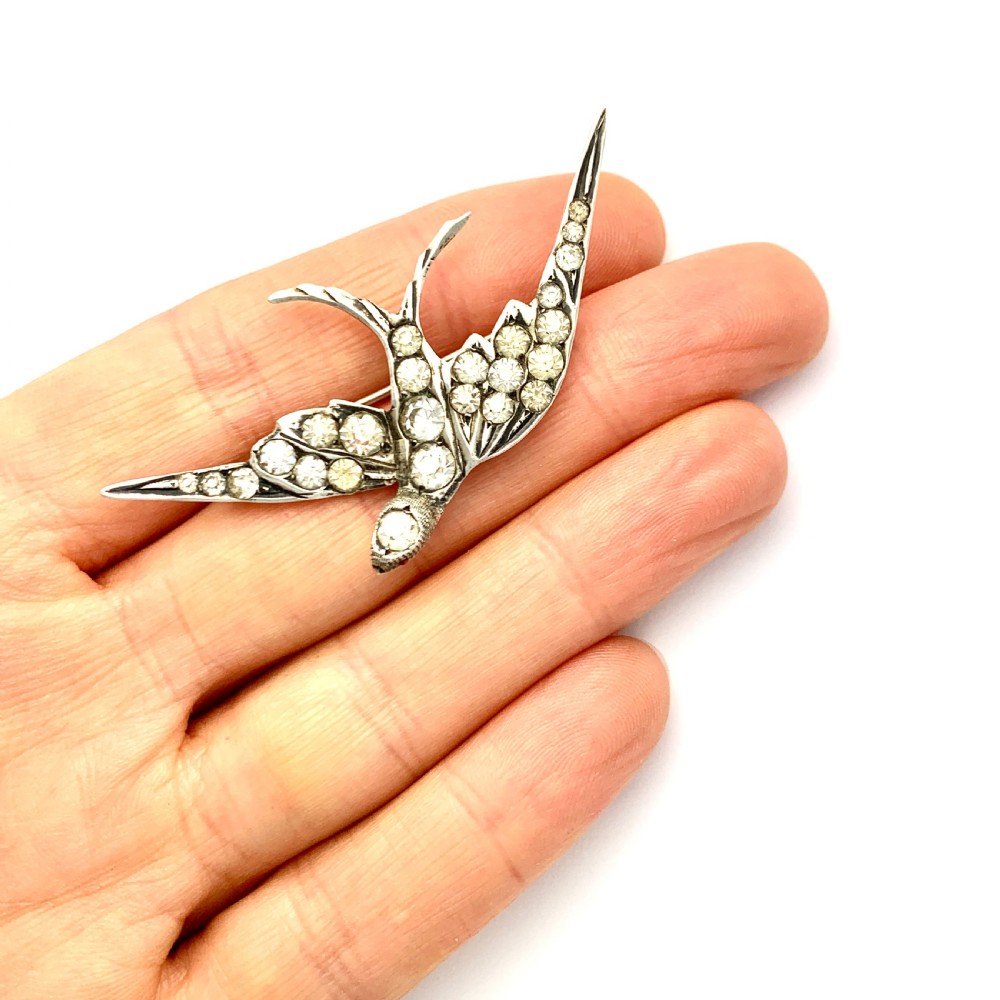 Victorian Silver Swallow Brooch with Ruby Eye View VII