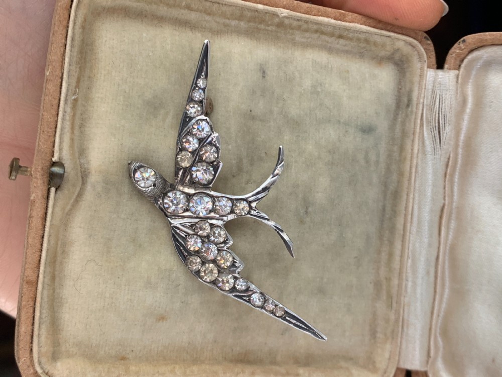 Victorian Silver Swallow Brooch with Ruby Eye View IX