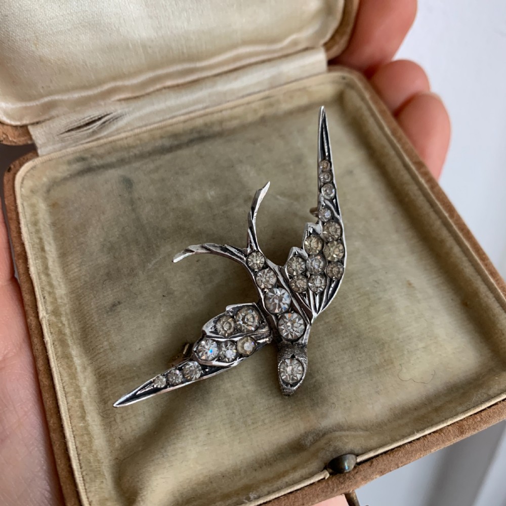 Victorian Silver Swallow Brooch with Ruby Eye View X