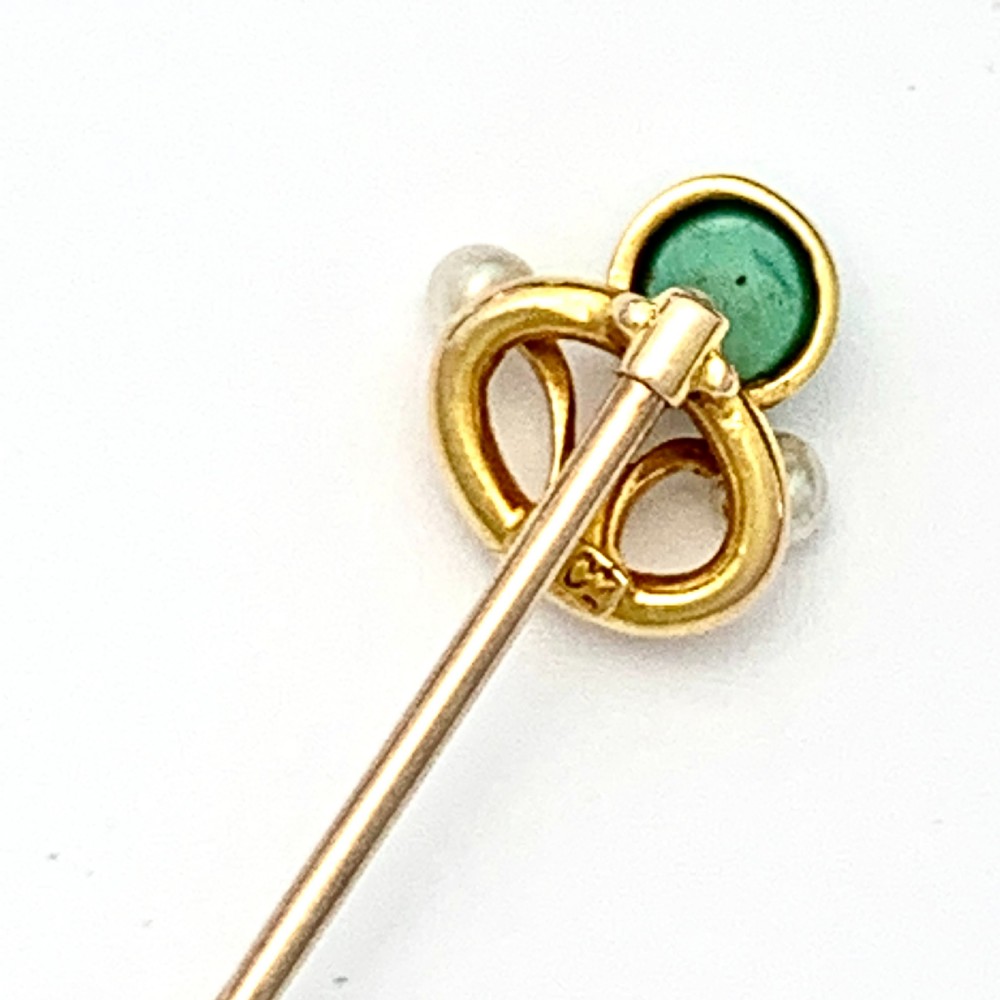 Art Nouveau 15CT Gold Turquoise Pearl Stick Pin View V