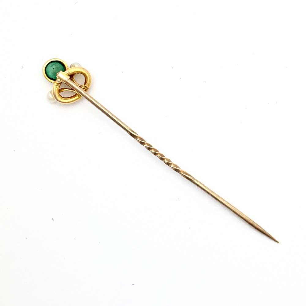 Art Nouveau 15CT Gold Turquoise Pearl Stick Pin View VII