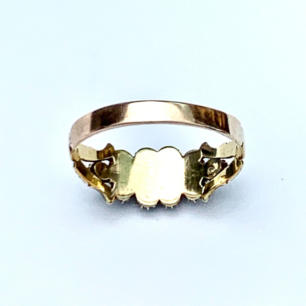 Victorian 15CT Gold Turquoise and Pearl Cluster Ring View II