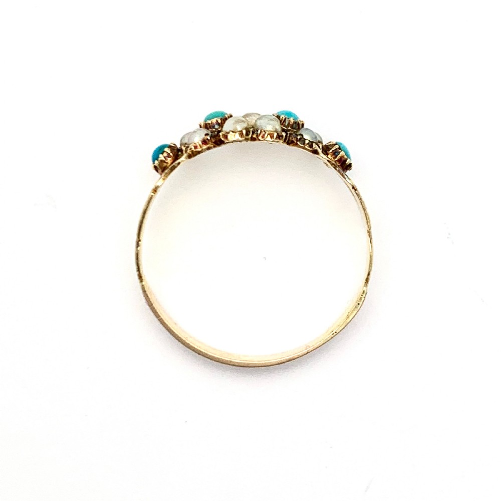 Victorian 15CT Gold Turquoise and Pearl Cluster Ring View VIII