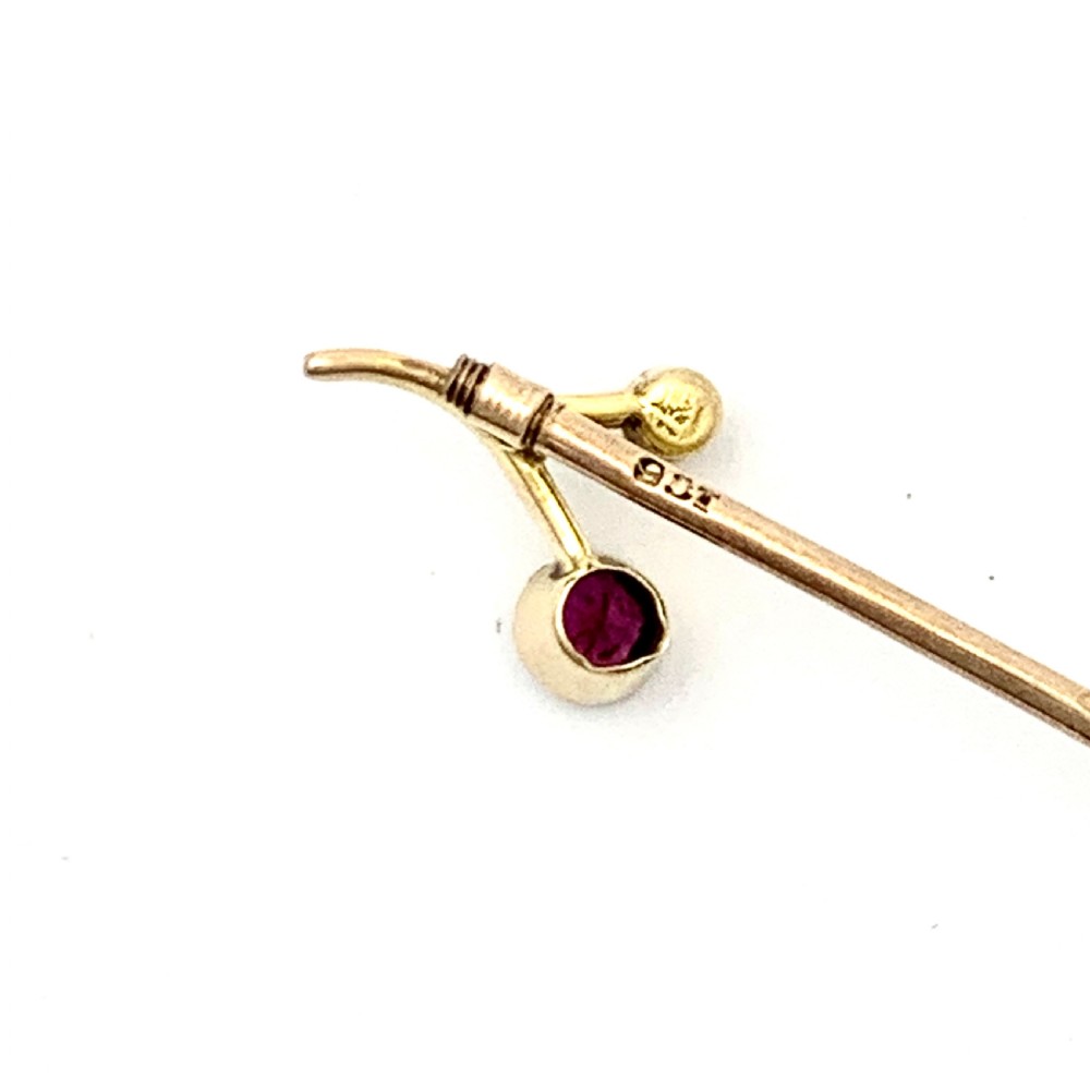 Victorian 9CT Rose Gold Garnet Pearl Stick Pin View IV