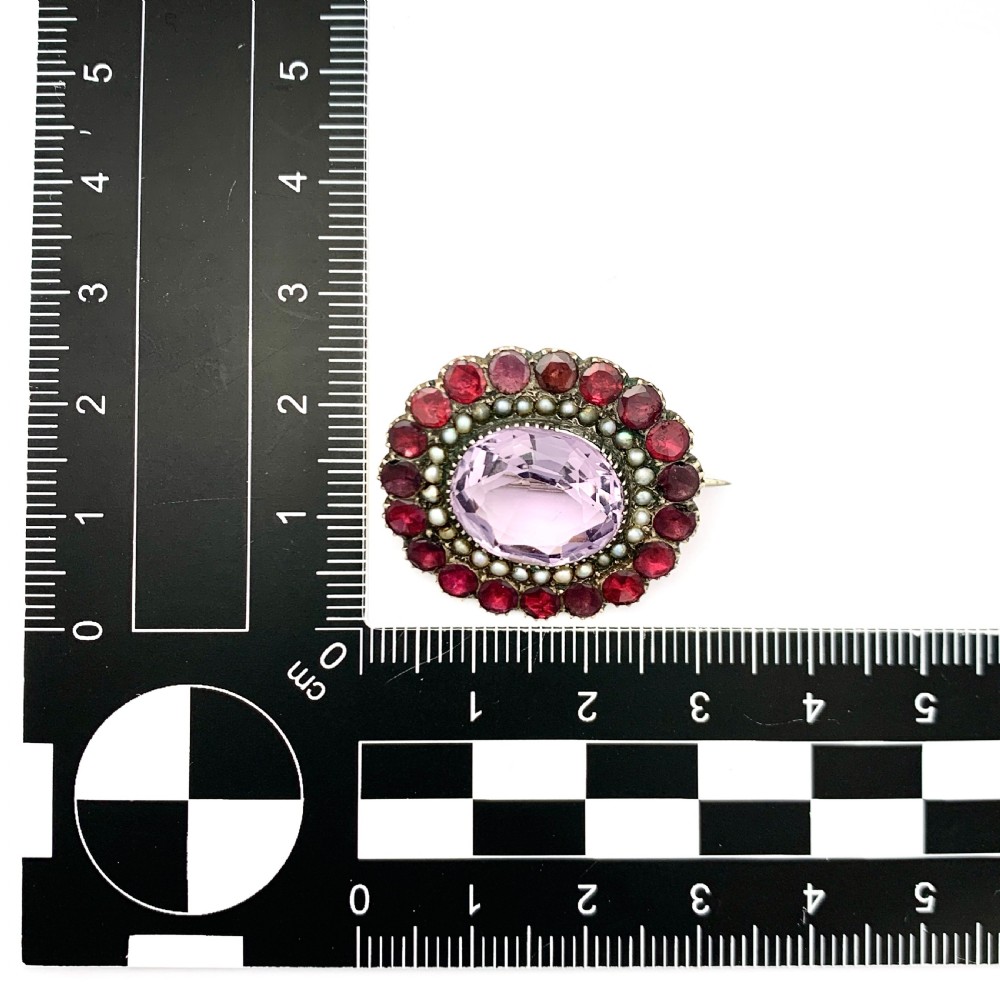 Georgian Amethyst, Flat Cut Garnet and Seed Pearl Pendant/Brooch View IV