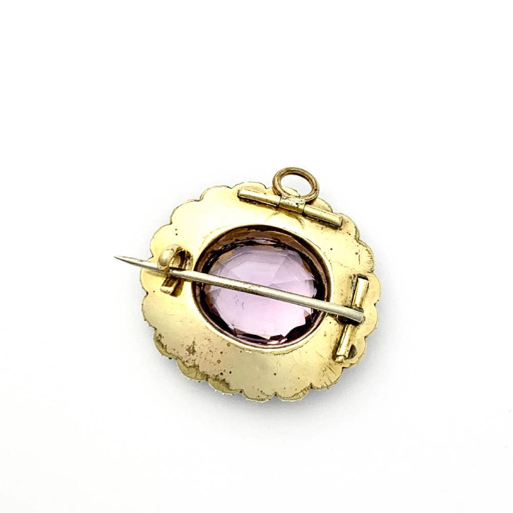 Georgian Amethyst, Flat Cut Garnet and Seed Pearl Pendant/Brooch View V