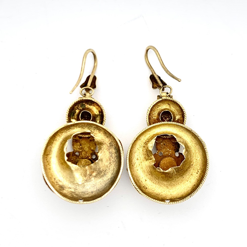 Victorian 15CT Gold Almandine Garnet Etruscan Revival Earrings View III