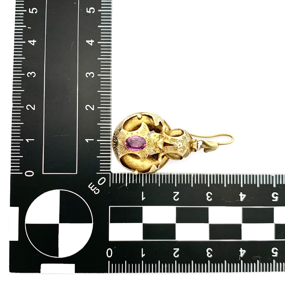 Victorian 15CT Gold Almandine Garnet Etruscan Revival Earrings View VII