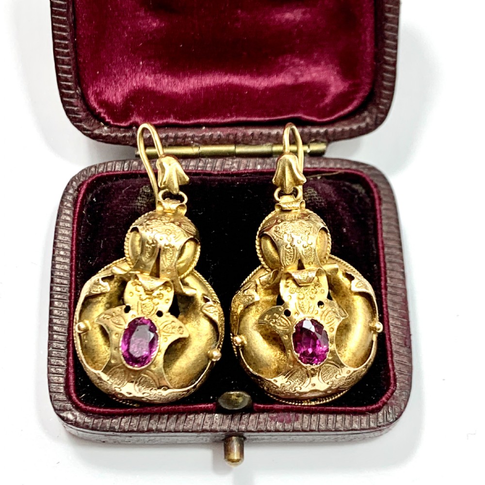 Victorian 15CT Gold Almandine Garnet Etruscan Revival Earrings View VIII