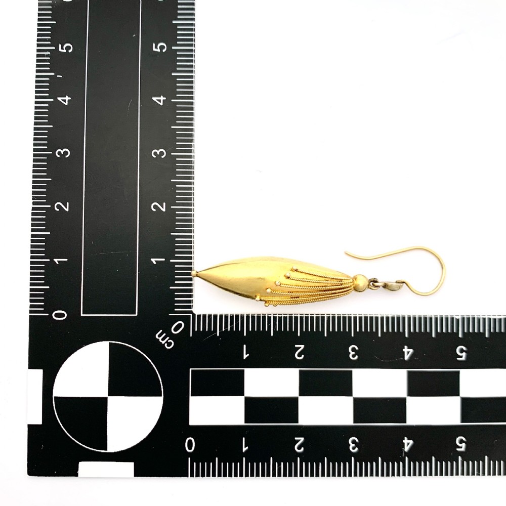 15CT Gold Victorian Etruscan Revival Torpedo Earrings View II