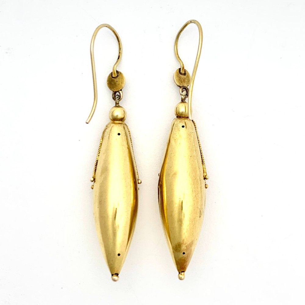 15CT Gold Victorian Etruscan Revival Torpedo Earrings View IV