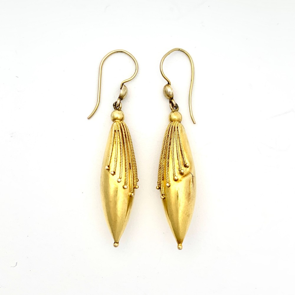 15CT Gold Victorian Etruscan Revival Torpedo Earrings View V