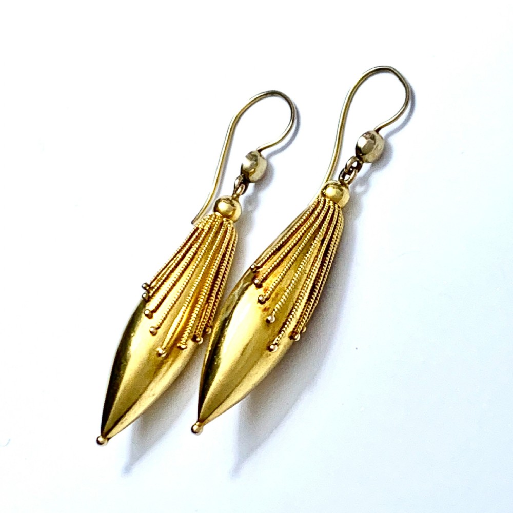 15CT Gold Victorian Etruscan Revival Torpedo Earrings View VI
