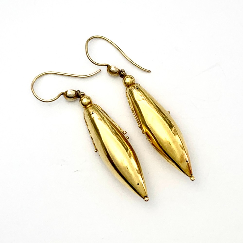 15CT Gold Victorian Etruscan Revival Torpedo Earrings View VII