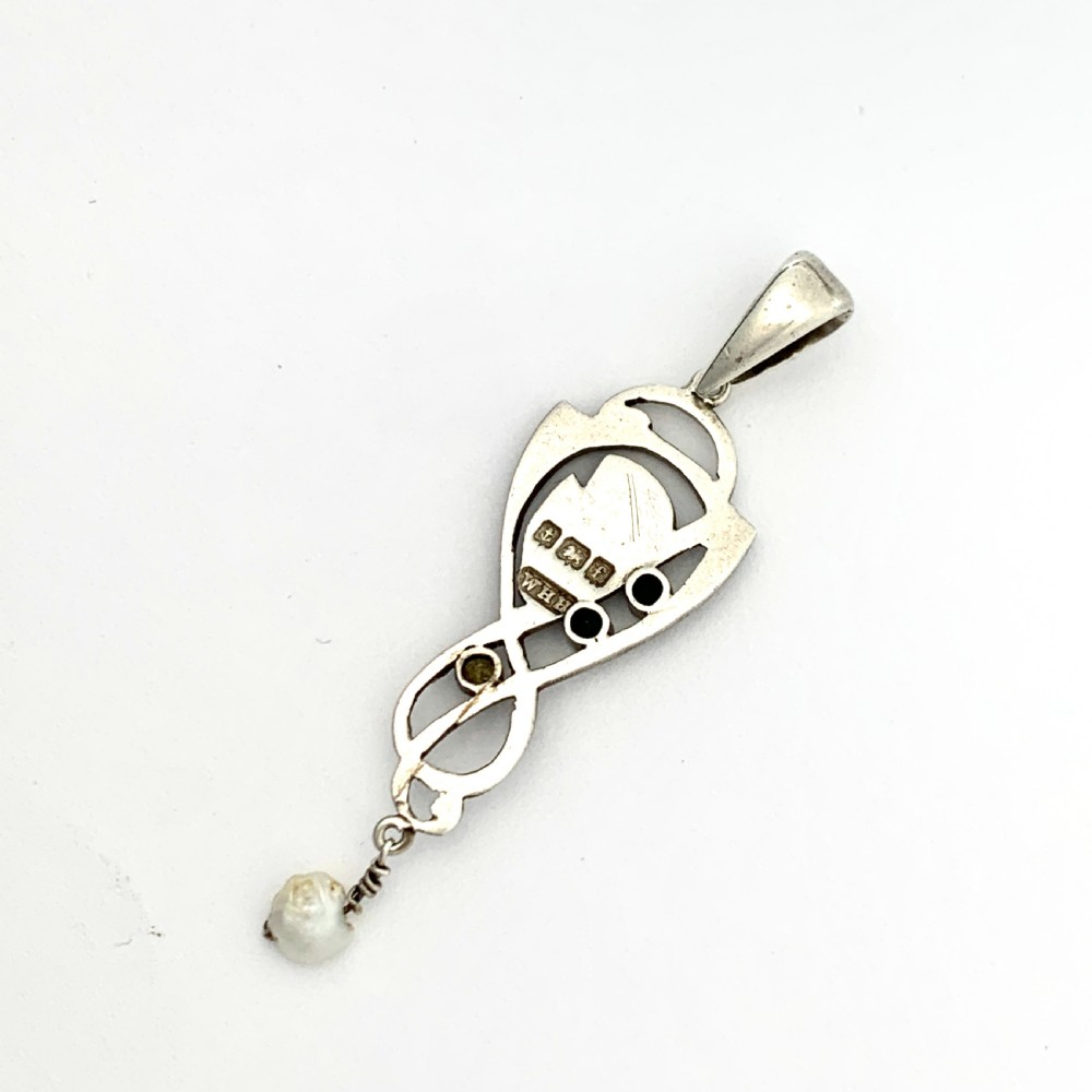 Edwardian 1905 Silver Enamel Paste Pendant with Pearls • Liberty & Co View VII