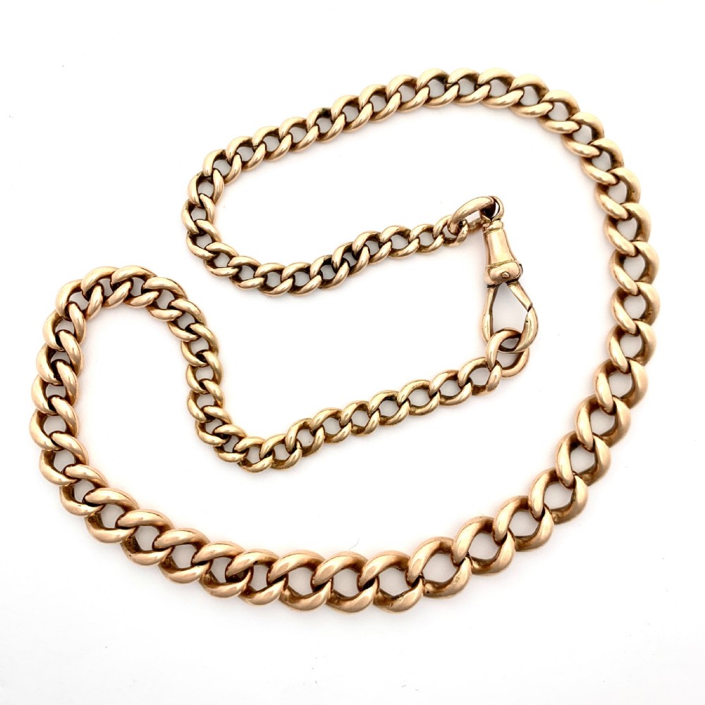 Victorian 9CT Rose Gold Graduated Curb Chain Necklace with Dog Clip View III