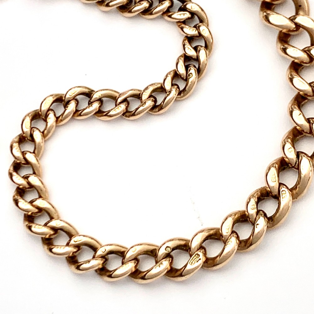 Victorian 9CT Rose Gold Graduated Curb Chain Necklace with Dog Clip View IV