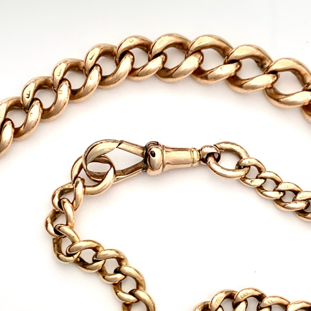 Victorian 9CT Rose Gold Graduated Curb Chain Necklace with Dog Clip View V