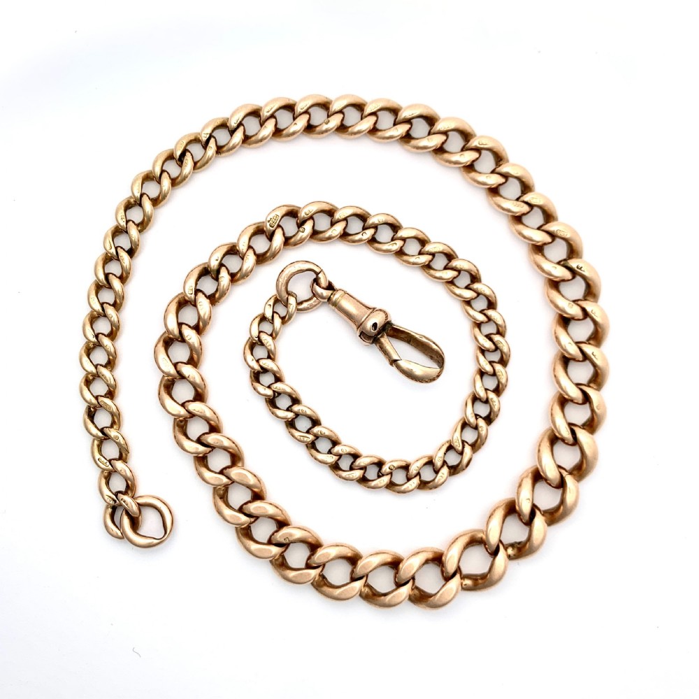 Victorian 9CT Rose Gold Graduated Curb Chain Necklace with Dog Clip View VI