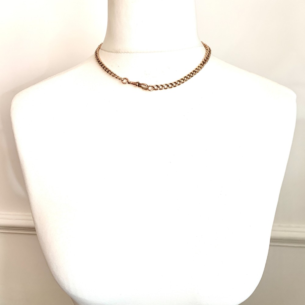 Victorian 9CT Rose Gold Graduated Curb Chain Necklace with Dog Clip View VII