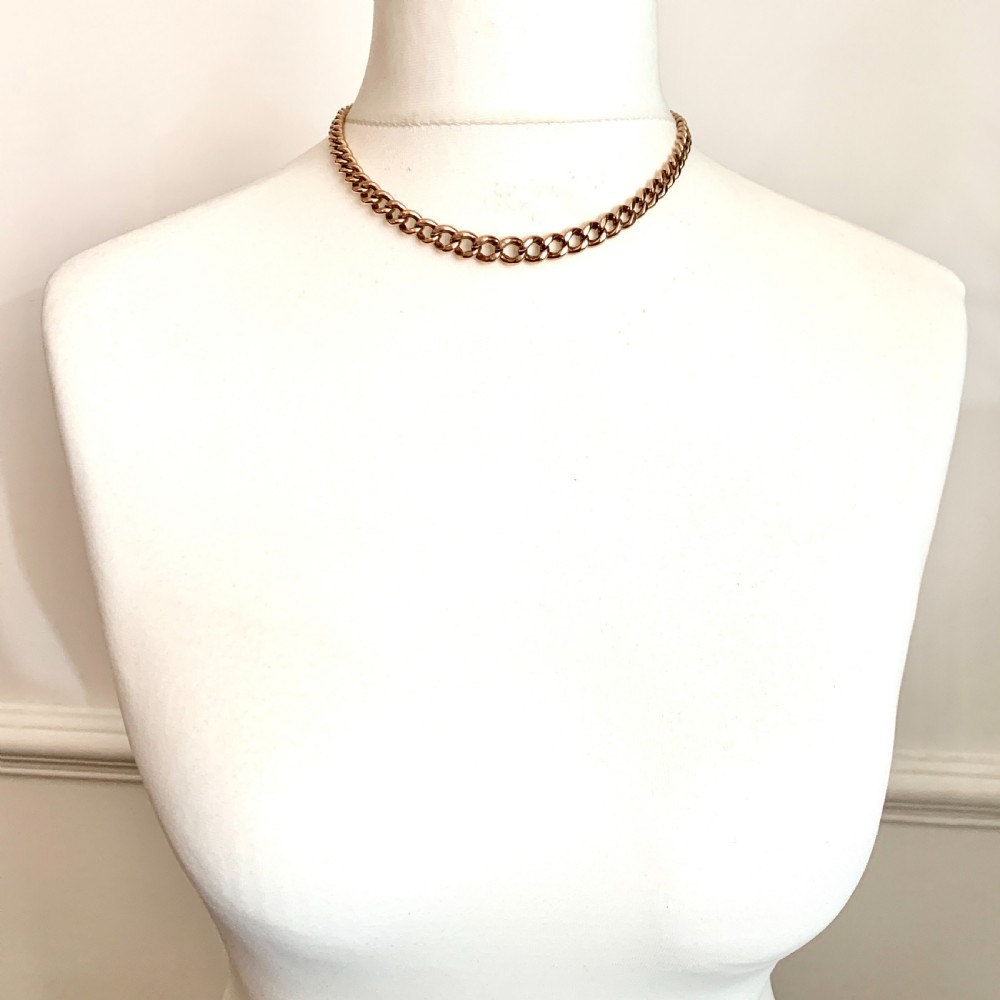 Victorian 9CT Rose Gold Graduated Curb Chain Necklace with Dog Clip View VIII