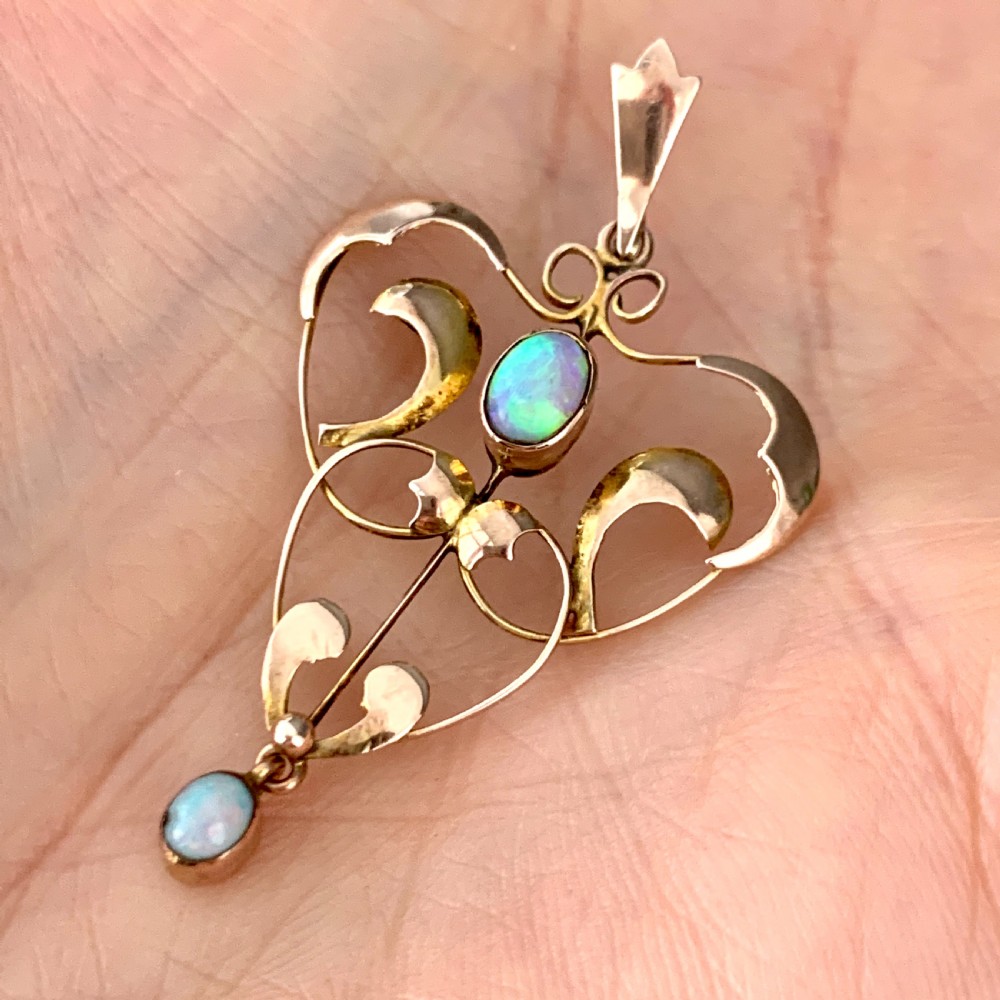 Edwardian 9CT Rose Gold Opal Lavalier Pendant View VII
