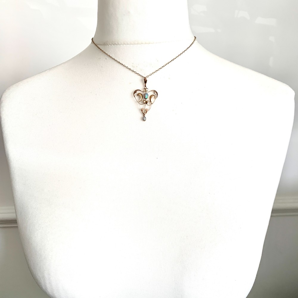 Edwardian 9CT Rose Gold Opal Lavalier Pendant View VIII