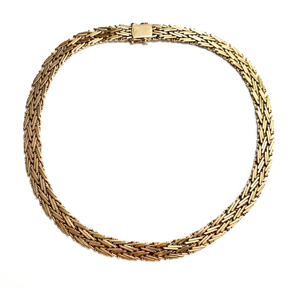 Vintage 9CT Gold Woven Herringbone Collar Necklace View V