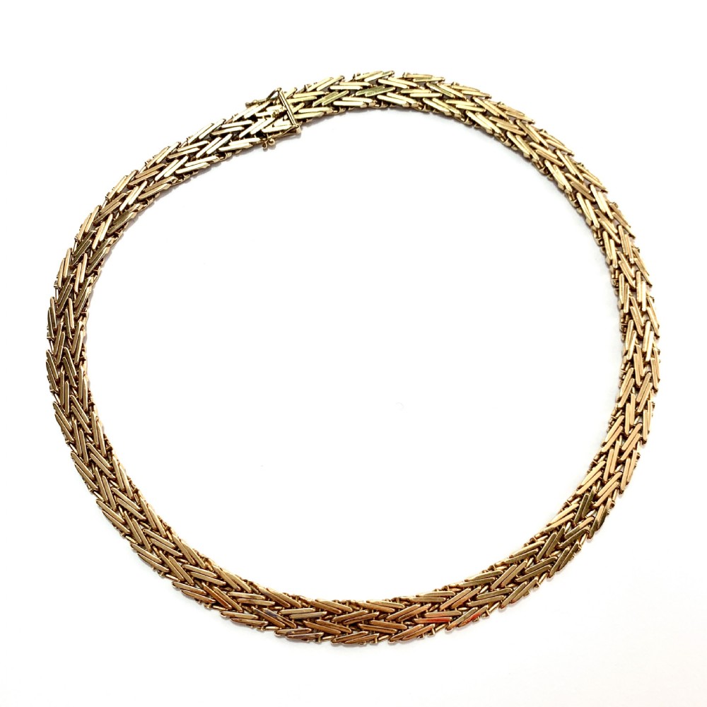 Vintage 9CT Gold Woven Herringbone Collar Necklace View VII