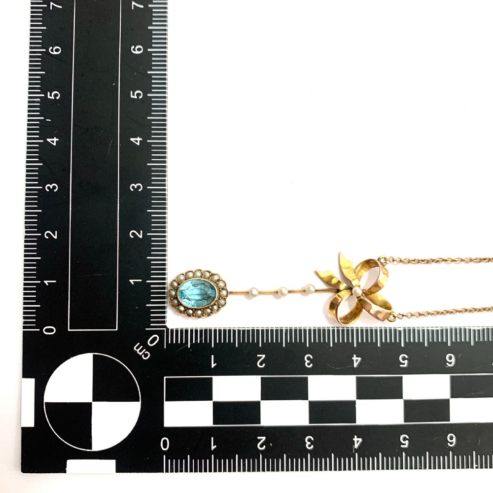 Edwardian 9CT Gold Paste Aquamarine Seed Pearl Necklace View II