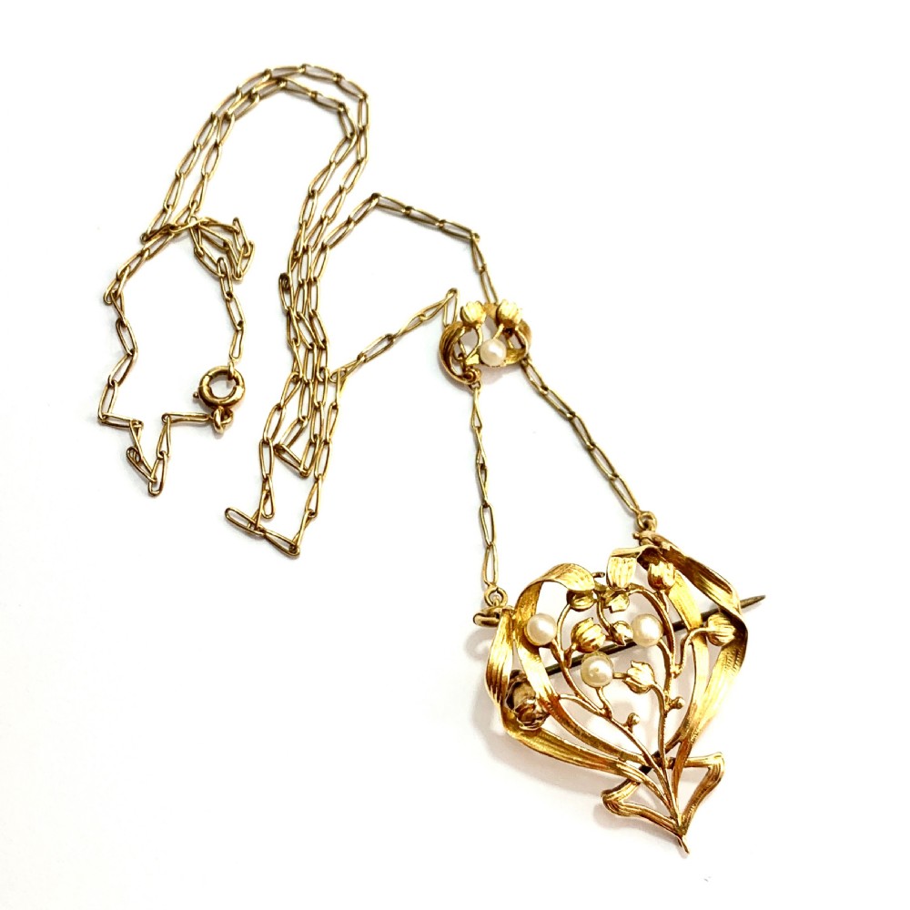 French Antique Art Nouveau 18CT Gold Pearl Necklace