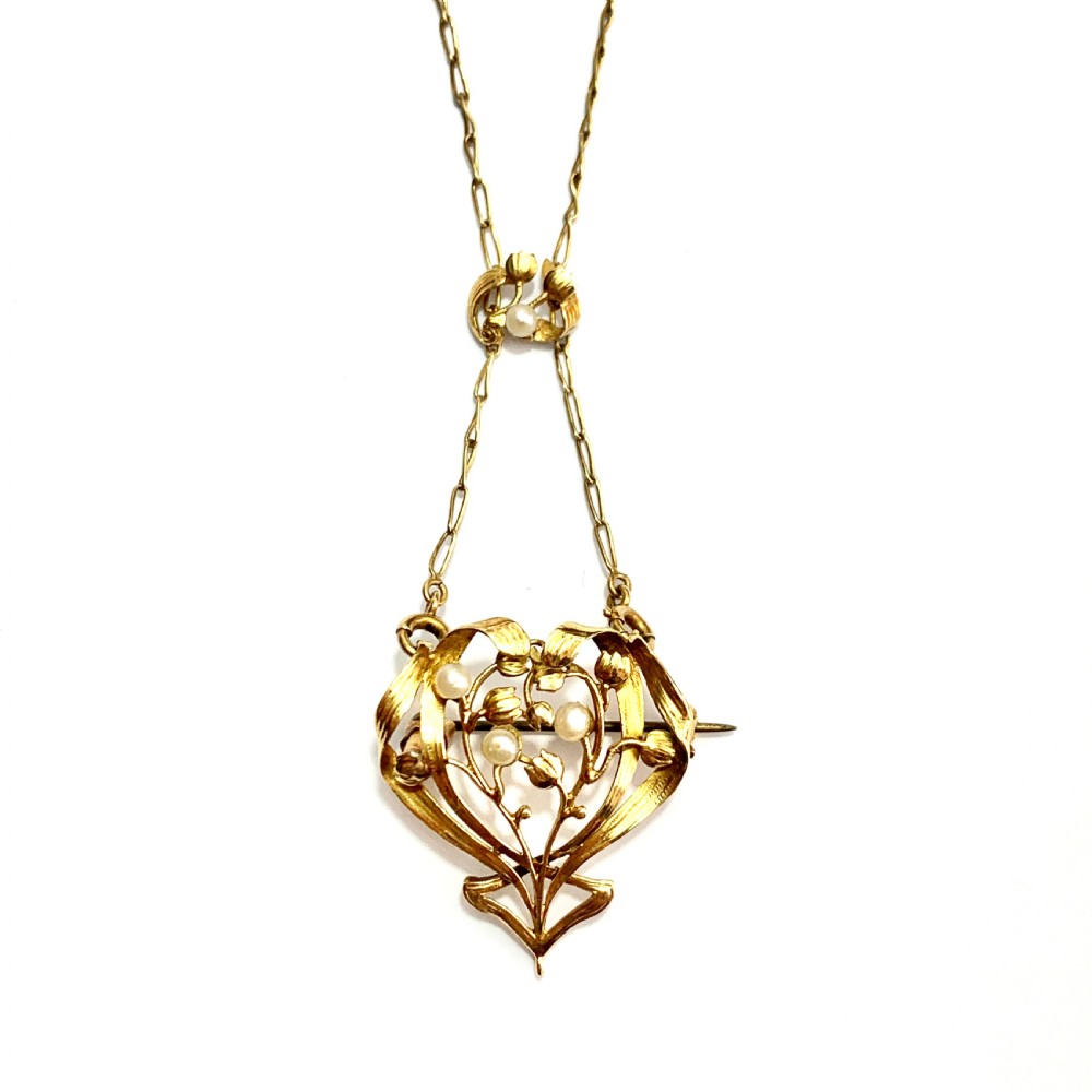 French Antique Art Nouveau 18CT Gold Pearl Necklace View II