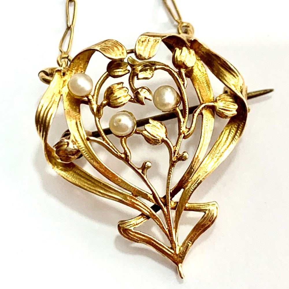 French Antique Art Nouveau 18CT Gold Pearl Necklace View V