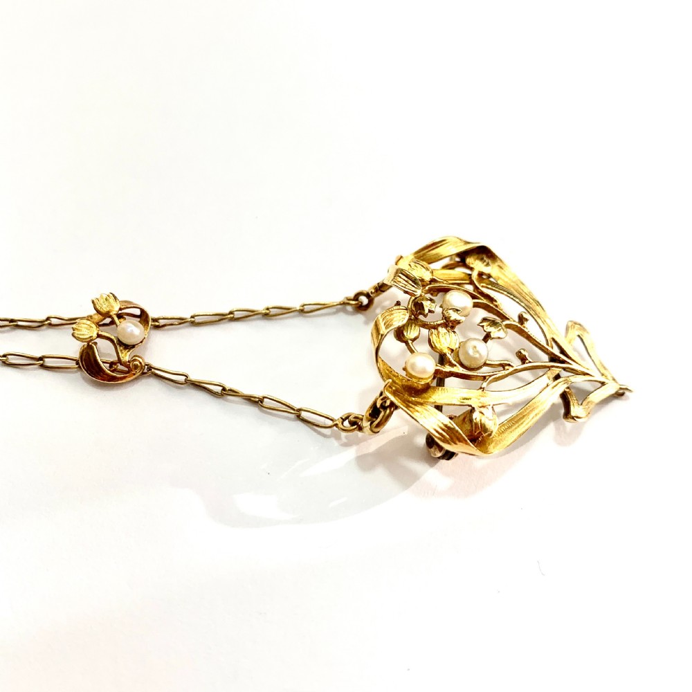 French Antique Art Nouveau 18CT Gold Pearl Necklace View VII
