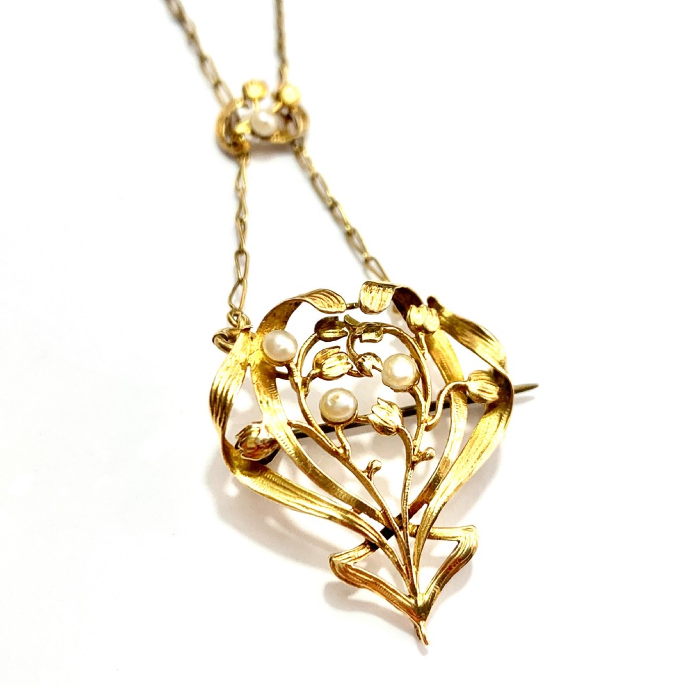 French Antique Art Nouveau 18CT Gold Pearl Necklace View VIII