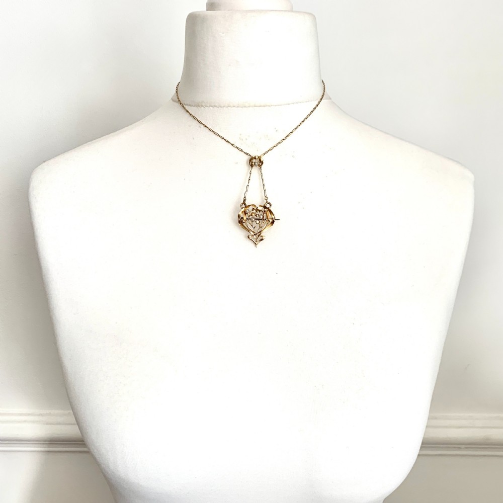 French Antique Art Nouveau 18CT Gold Pearl Necklace View IX