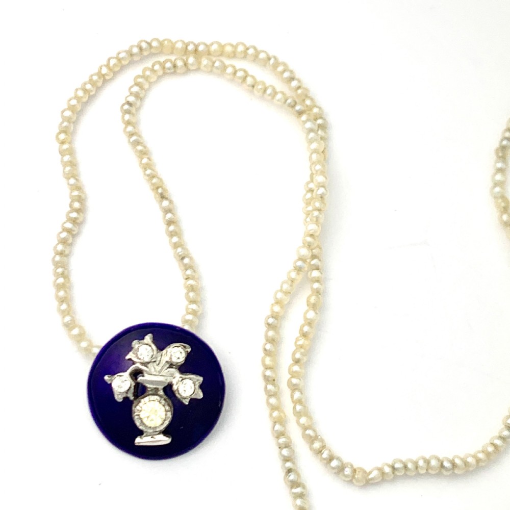 RESERVED for K • Georgian Blue Enamel Paste Seed Pearl Necklace